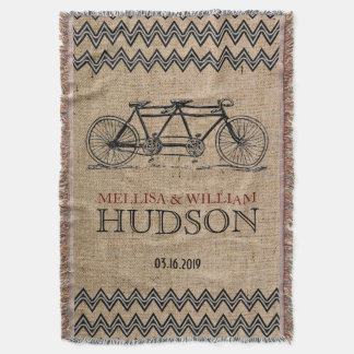 Retro Tandem Bicycle Zigzag Chevron Wedding Gift Throw Blanket
