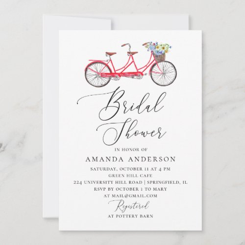 Retro tandem bike Elegant script bridal shower Invitation