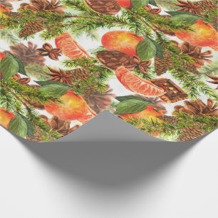 RETRO Tangerines Chocolate Cookie  Pine Christmas Wrapping Paper