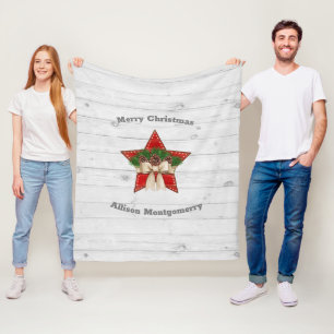 Retro Tartan white wood Wooden Christmas Star Fleece Blanket