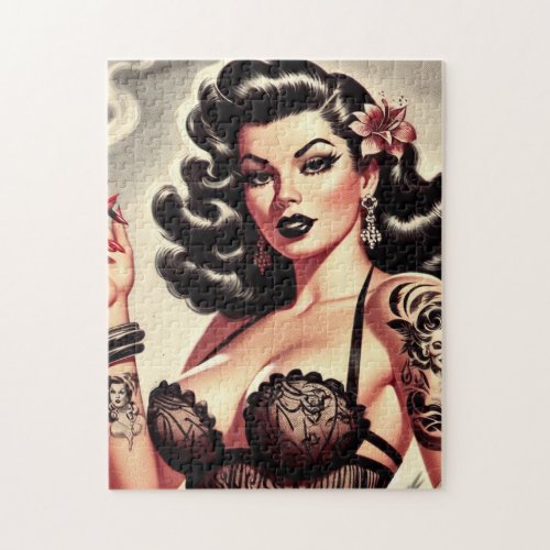 Retro Tatto Goth Girl Jigsaw Puzzle