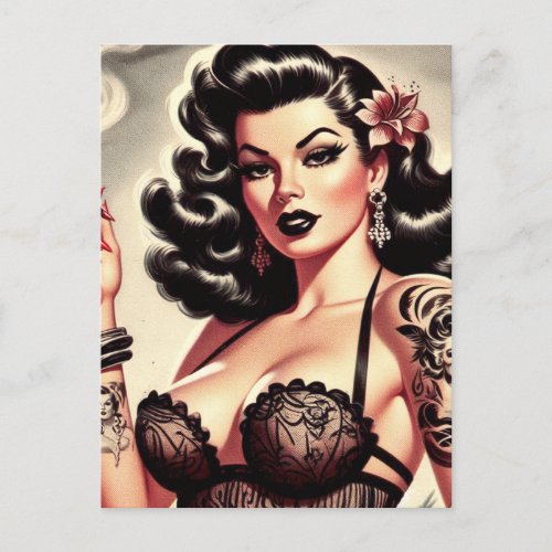 Retro Tatto Goth Girl Postcard