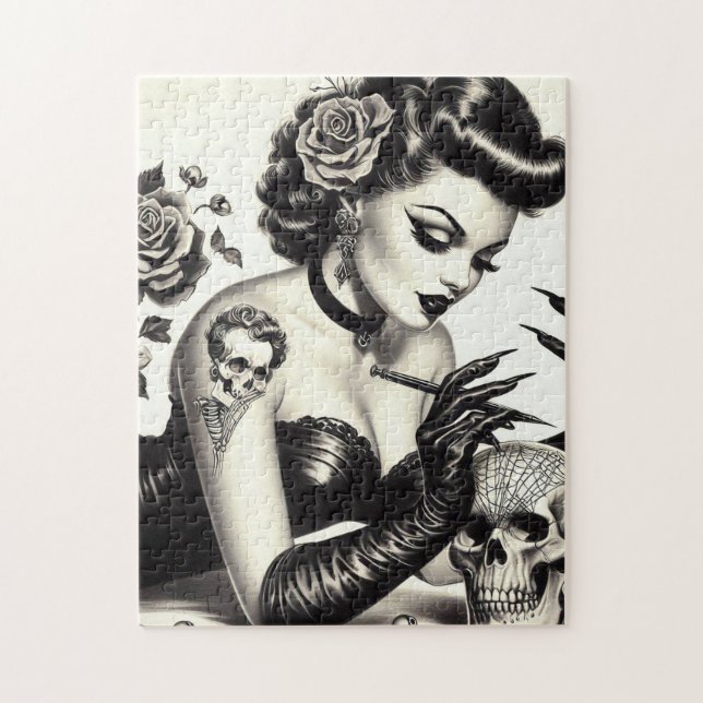 Retro Tattoed Goth Pin-up Jigsaw Puzzle (Vertical)
