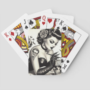 Retro Tattoed Goth Pin-up Poker Cards