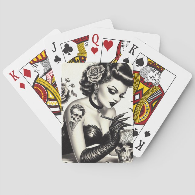 Retro Tattoed Goth Pin-up Poker Cards (Back)