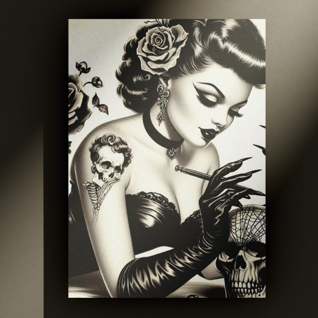 Retro Tattoed Goth Pin-up Postcard (Creator Uploaded)