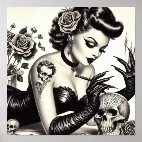 Retro Tattoed Goth Pin_up Poster