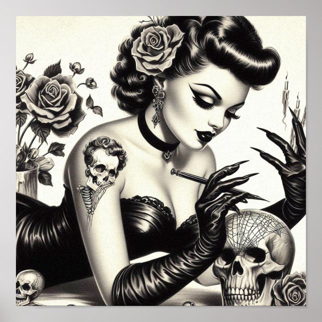 Retro Tattoed Goth Pin-up Poster (Front)