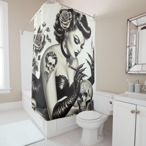 Retro Tattoed Goth Pin_up Shower Curtain