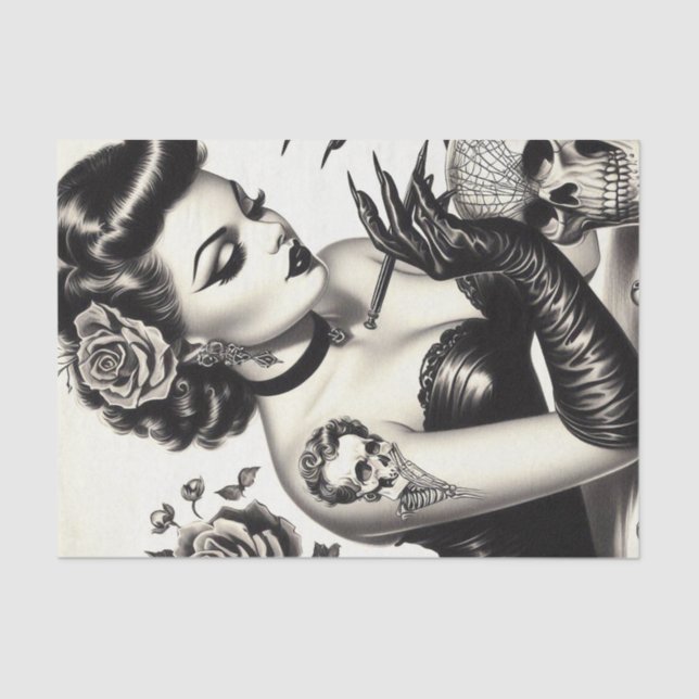 Retro Tattoed Goth Pin-up Tissue Paper (Front)
