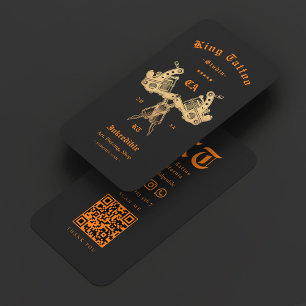 Retro Tattoo Artist Black Orange Tattooist  Business Card