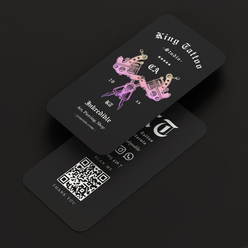 Retro Tattoo Artist Black Purple Pink Business Card