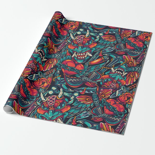 Retro Tattoo Design Wrapping Paper (Unrolled)