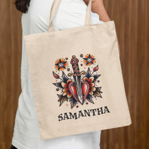 Retro Tattoo Heart Dagger Vintage Bachelorette Tote Bag