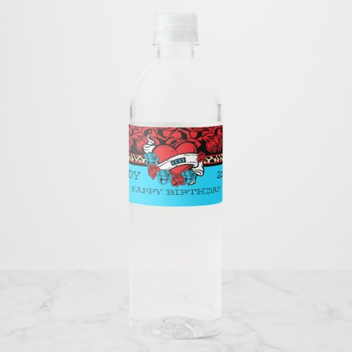 Retro Tattoo Love Water Bottle Label