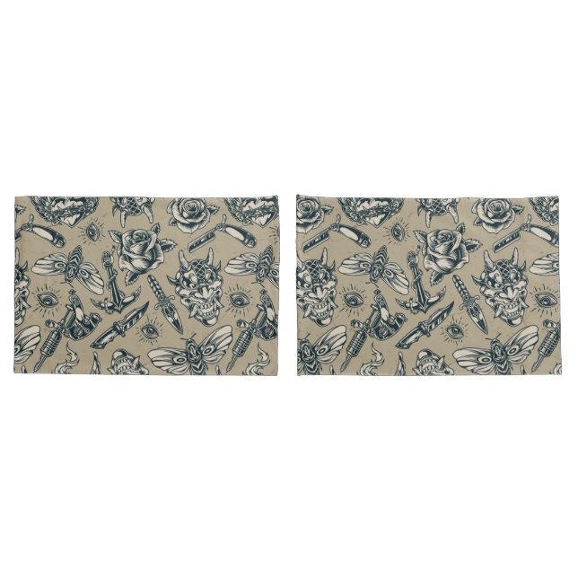 Retro Tattoo Pattern Pillow Case (Back-Set)