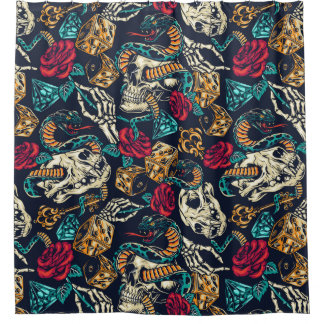 Retro Tattoo Pattern Shower Curtain