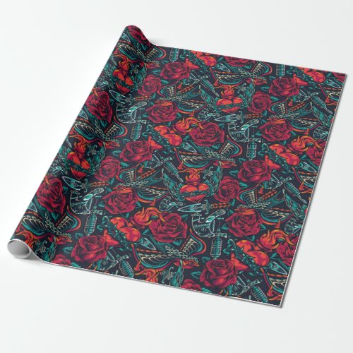 Retro Tattoo Pattern  Wrapping Paper