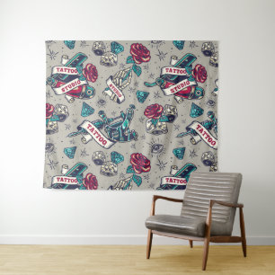 Retro Tattoo Themed Tapestry