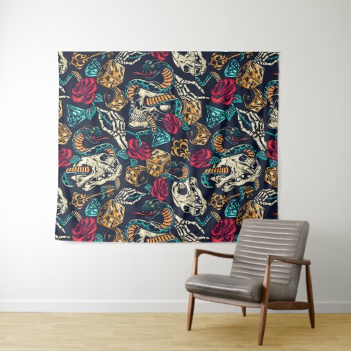 Retro Tattoo Themed Tapestry