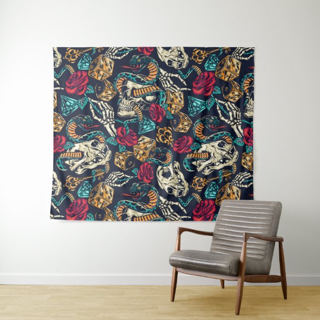 Retro Tattoo Themed Tapestry (In Situ (Horizontal))