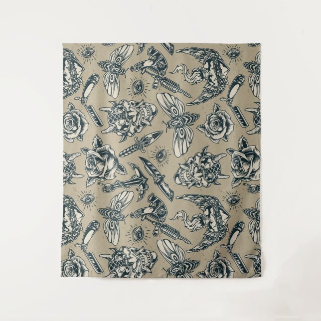 Retro Tattoo Themed Tapestry (Front)