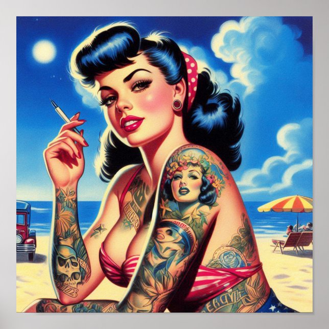 Retro Tattooed Bikini Summer Pin-up Poster (Front)