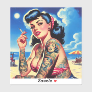 Retro Tattooed Bikini Summer Pin-up Sticker