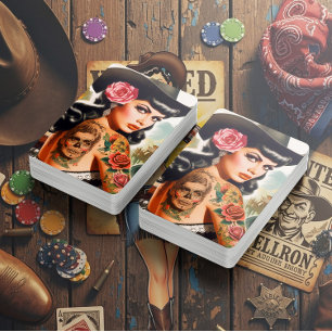 Retro Tattooed Country Woman Poker Cards