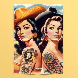 Retro Tattooed Cowgirls Tissue Paper