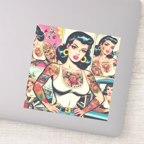 Retro Tattooed Pin_up Comics Sticker