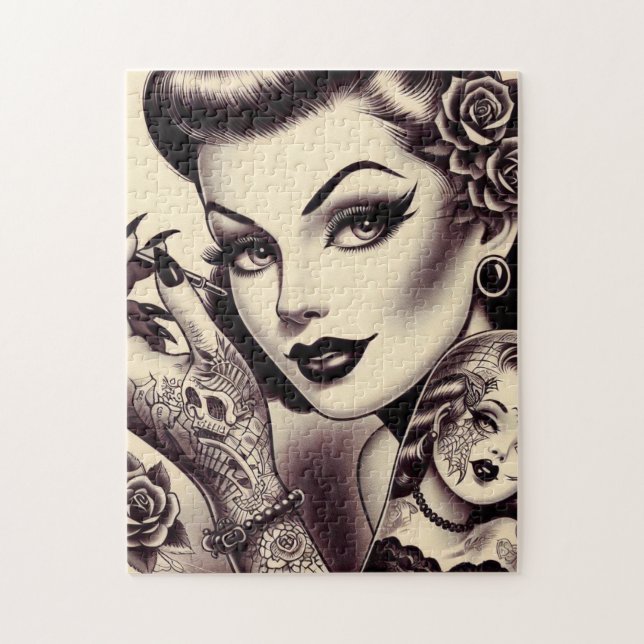 Retro Tattooed Pin Up Jigsaw Puzzle (Vertical)