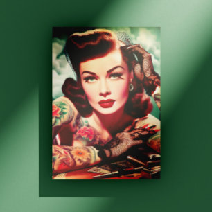 Retro Tattooed Pin-up Postcard