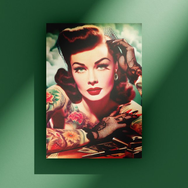 Retro Tattooed Pin-up Postcard (Creator Uploaded)