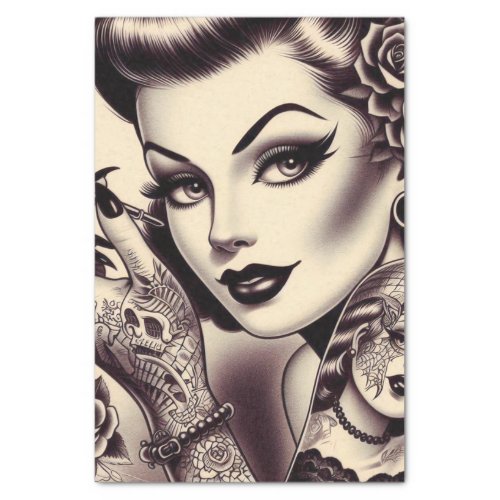 Retro Tattooed Pin Up Tissue Paper