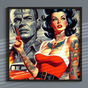 Retro Tattooed Pulp Girl Poster