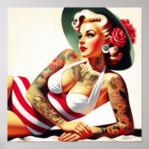 Retro Tattooed Swimsuit Pin_up Poster