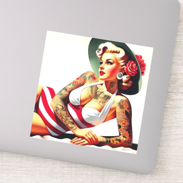 Retro Tattooed Swimsuit Pin-up Sticker (Detail)