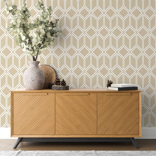 Retro Taupe Beige Brown White Cubes Pattern Wallpaper