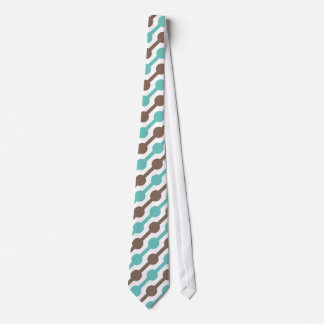 Retro Taupe Brown and Teal Green Pattern Neck Tie