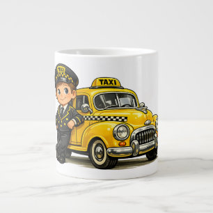 Retro Taxi Driver Boy with Vintage Yellow Car T-Sh Giant Coffee Mug