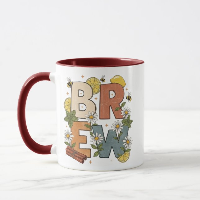Retro Tea Brew Herb Design Mug (Left)