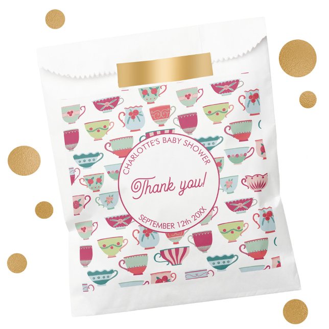 Retro Tea Party Baby Shower Favor Bag (Vintage retro tea party baby shower favor bags with custom text)