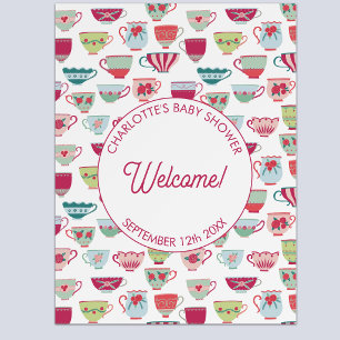 Retro Tea Party Baby Shower Welcome Sign