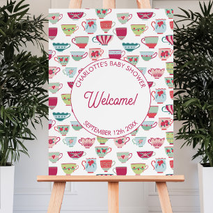 Retro Tea Party Baby Shower Welcome Sign