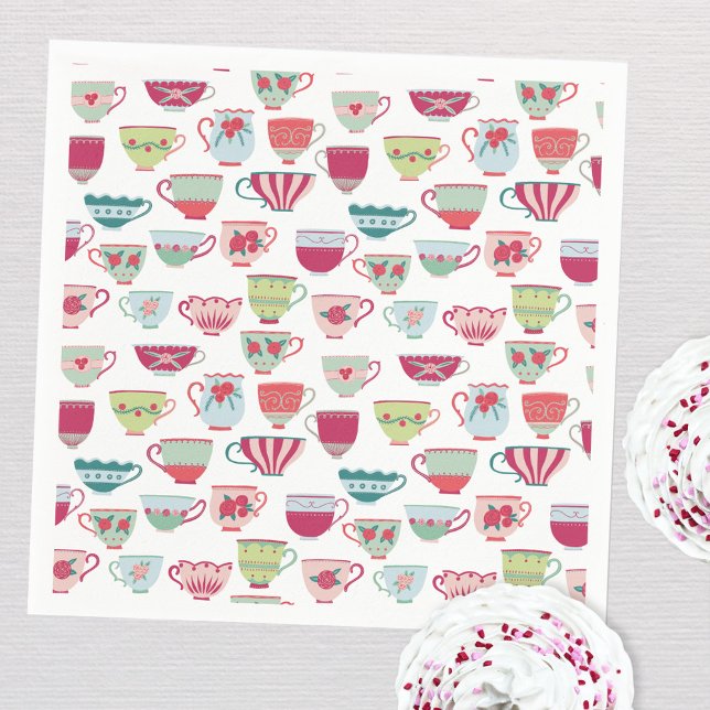 Retro Tea Party Modern Pastel Napkins (Modern retro teacup tea party paper napkins)