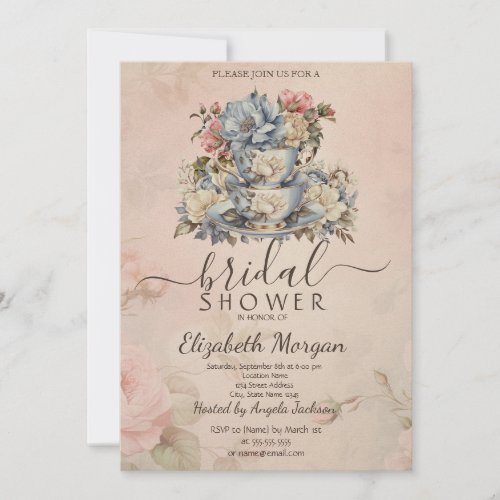 Retro Tea Set Flowers Bridal Shower Invitation
