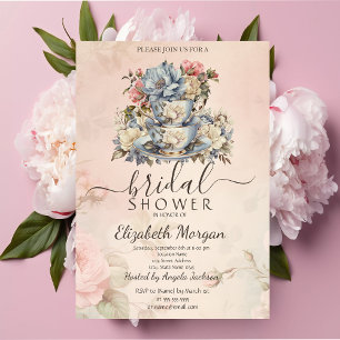Retro Tea Set Flowers Bridal Shower Invitation