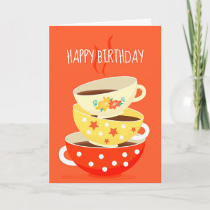 Retro tea vintage tea cups birthday art card