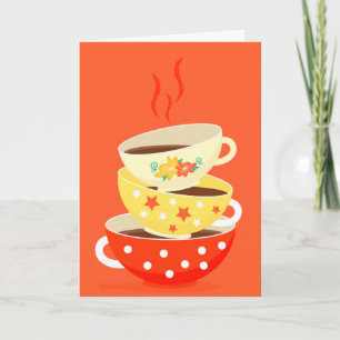 Retro tea vintage tea cups birthday art card